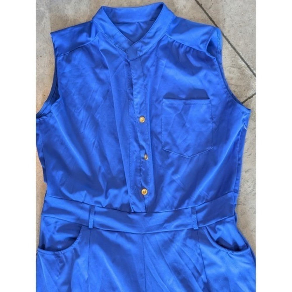 Sleeveless Wide Leg Jumpsuit Collared Top Button Front-Photos/Desc for Size - Picture 4 of 9